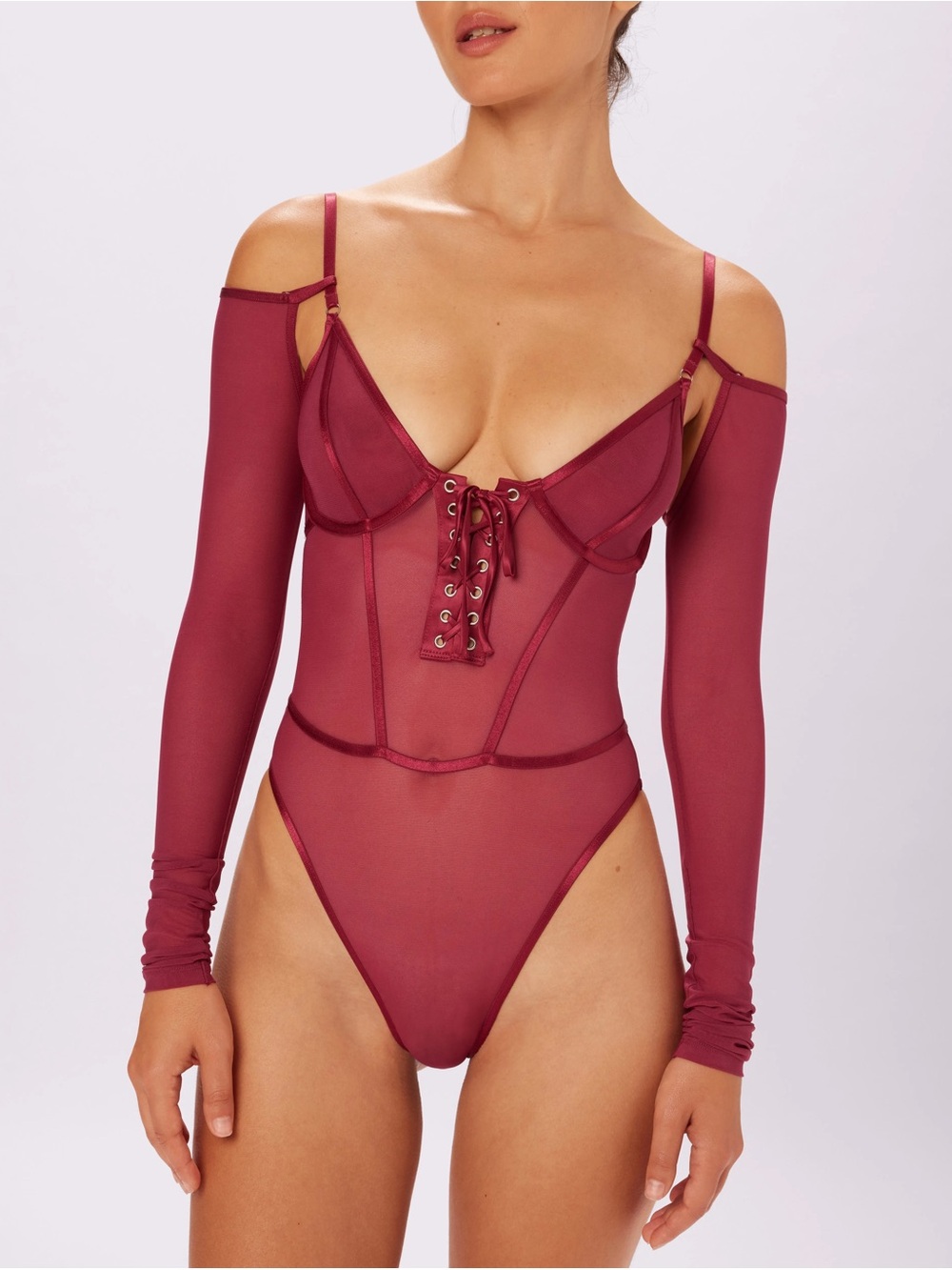 NWOT Parade Sheer Sculpt Convertible Sleeve Bodysuit Silky Mesh